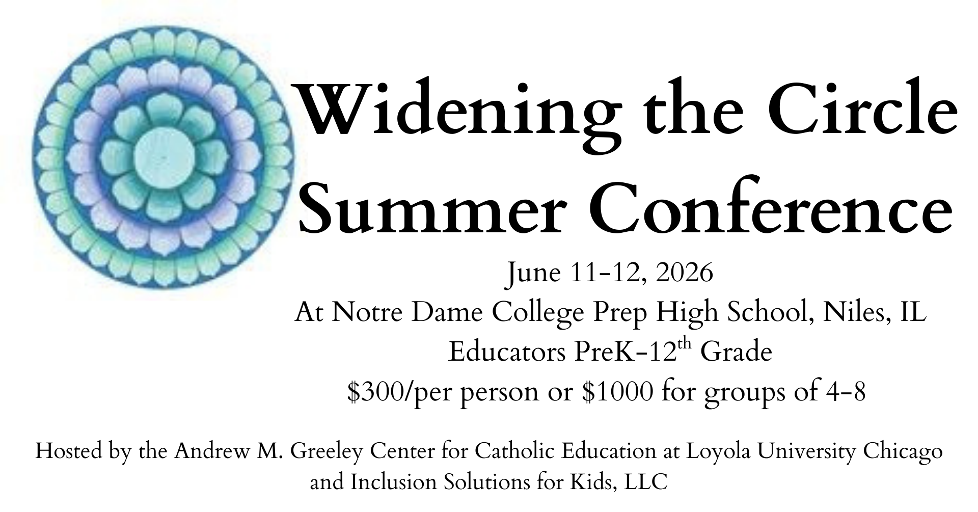 “Widening the Circle” Summer Conference flyer with date, location, and pricing d